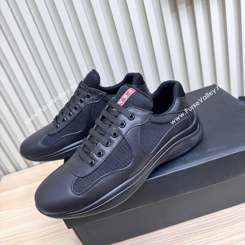 Prada Mens Americas Cup Bike Calf Leather and Fabric Sneakers Black 2025 3E6420 (MD-251027119)