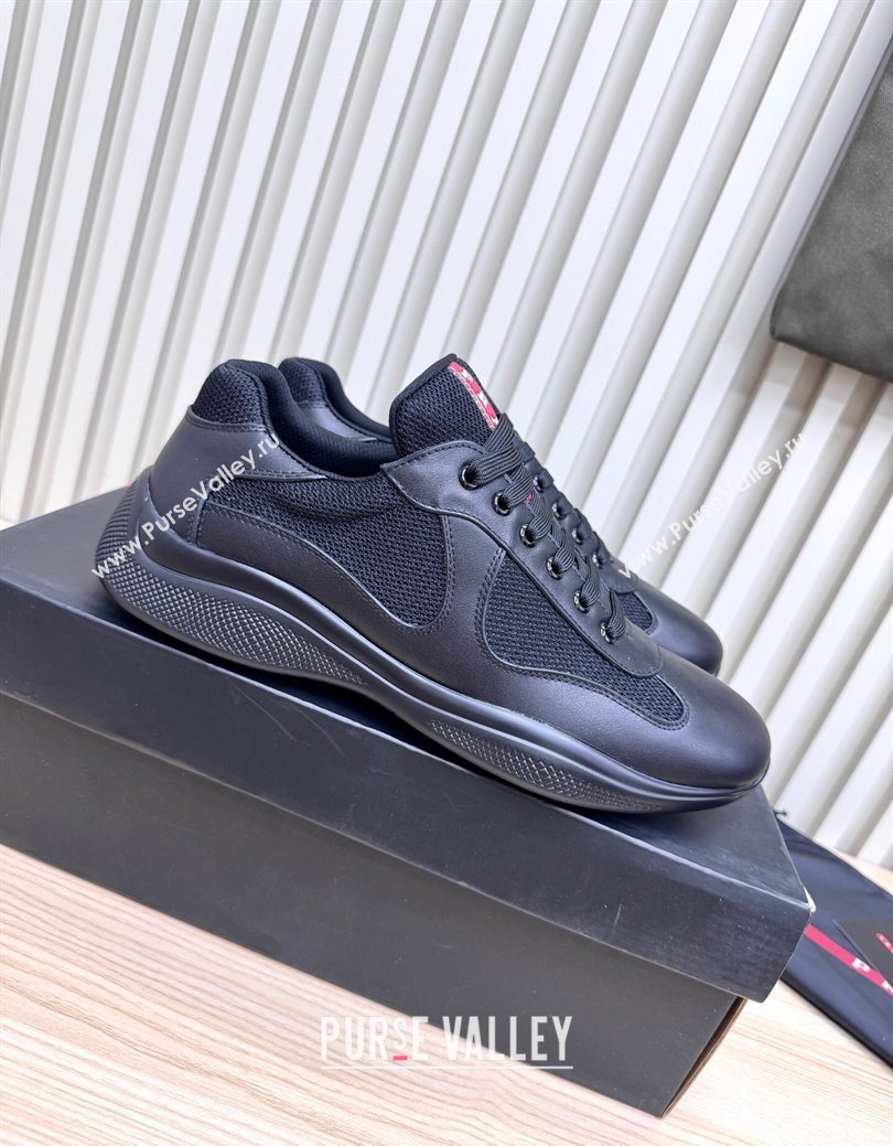 Prada Mens Americas Cup Bike Calf Leather and Fabric Sneakers Black 2025 3E6420 (MD-251027119)