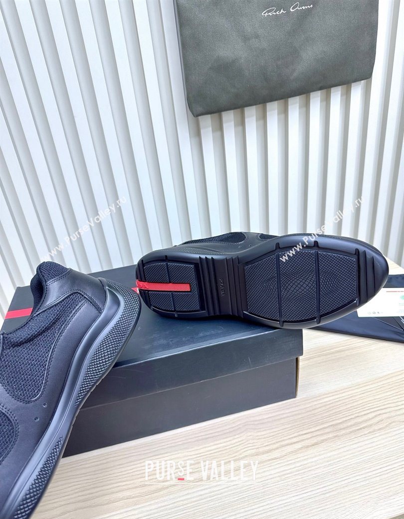 Prada Mens Americas Cup Bike Calf Leather and Fabric Sneakers Black 2025 3E6420 (MD-251027119)