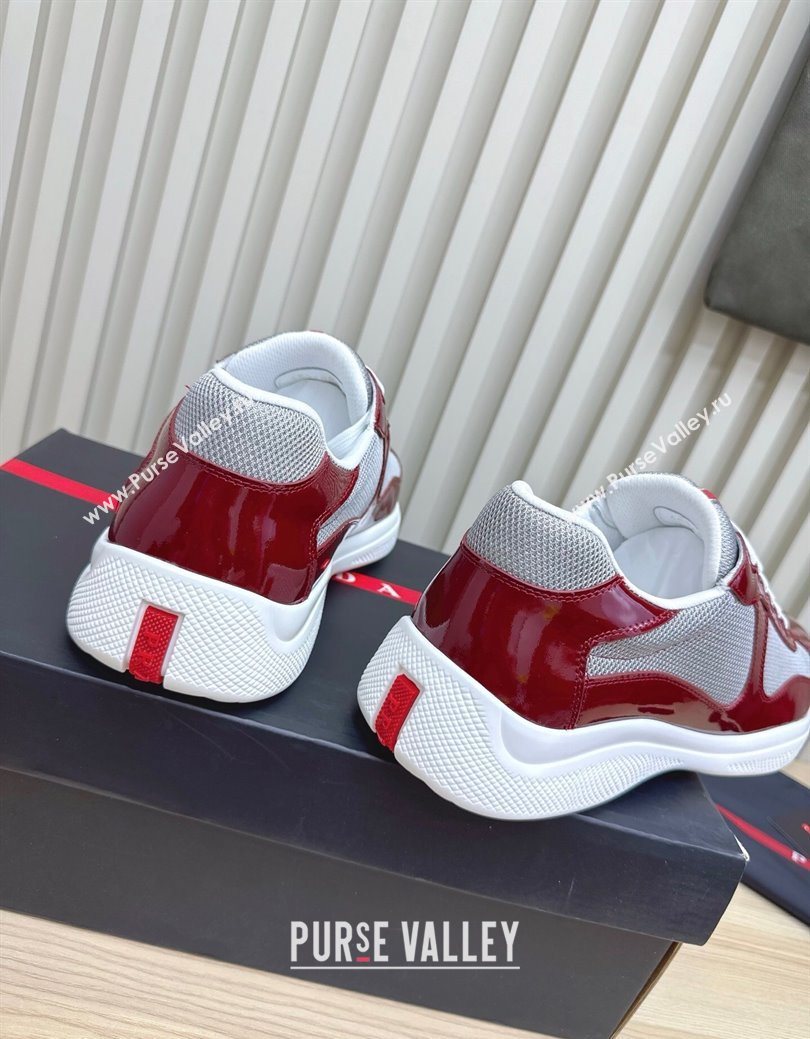 Prada Mens Americas Cup Bike Patent Leather and Fabric Sneakers Burgundy 2025 3E6420 (MD-251027120)