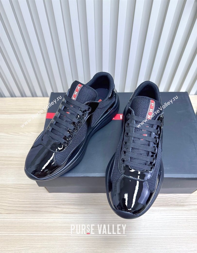 Prada Mens Americas Cup Bike Patent Leather and Fabric Sneakers Black 2025 3E6420 (MD-251027121)