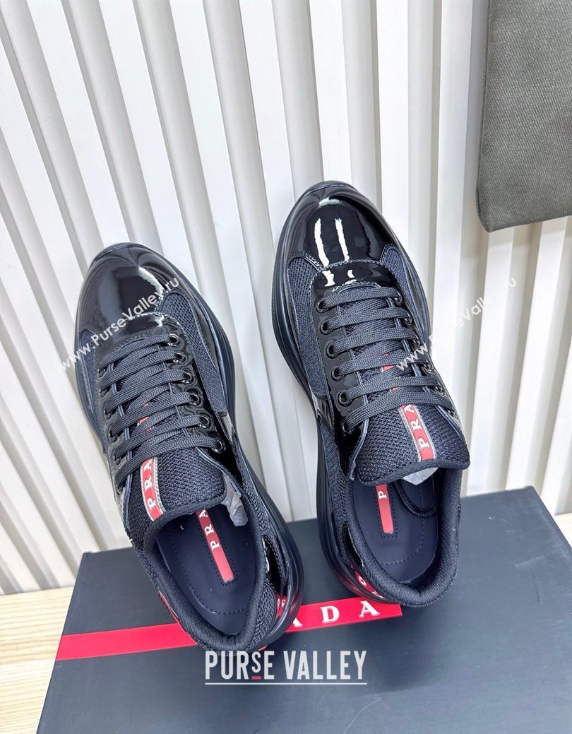 Prada Mens Americas Cup Bike Patent Leather and Fabric Sneakers Black 2025 3E6420 (MD-251027121)