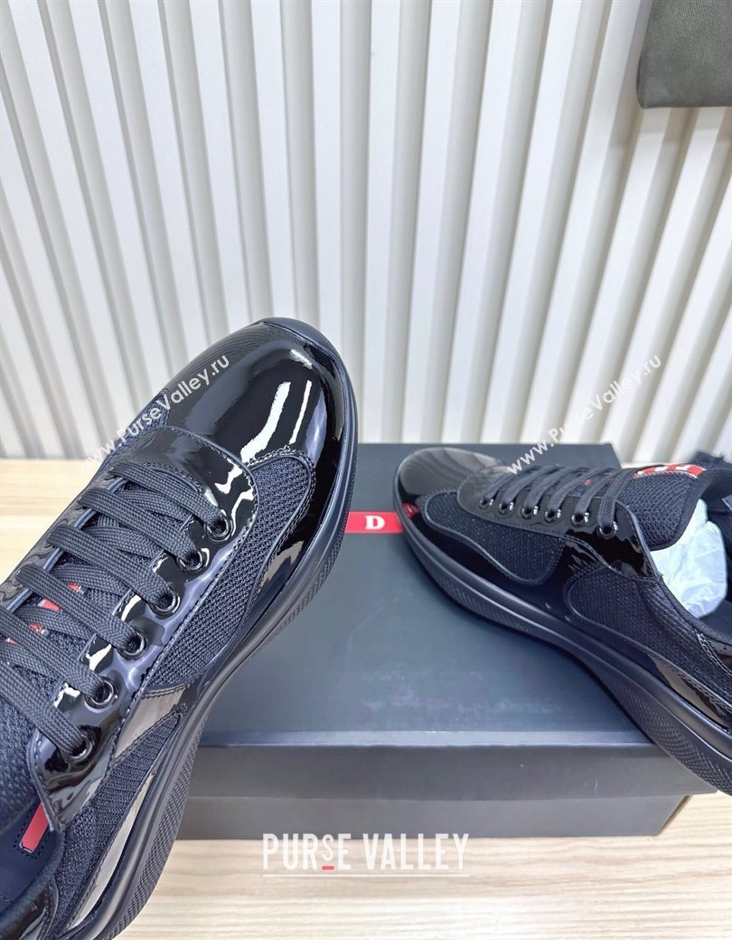 Prada Mens Americas Cup Bike Patent Leather and Fabric Sneakers Black 2025 3E6420 (MD-251027121)