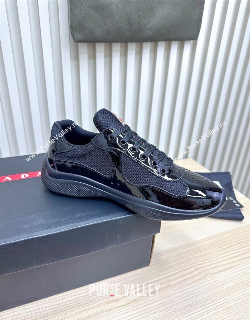 Prada Mens Americas Cup Bike Patent Leather and Fabric Sneakers Black 2025 3E6420 (MD-251027121)