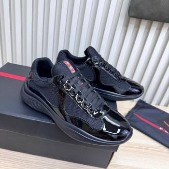 Prada Mens Americas Cup Bike Patent Leather and Fabric Sneakers Black 2025 3E6420 (MD-251027121)