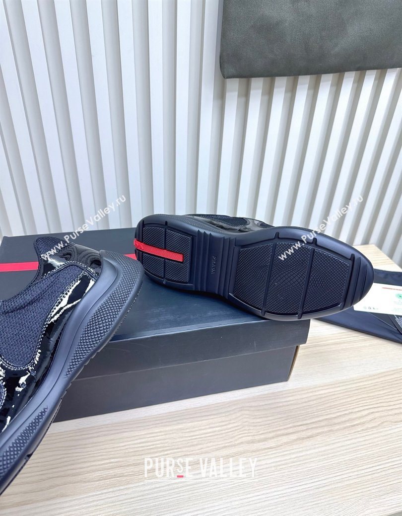 Prada Mens Americas Cup Bike Patent Leather and Fabric Sneakers Black 2025 3E6420 (MD-251027121)