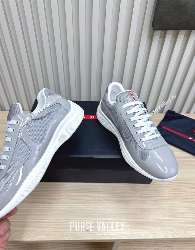 Prada Mens Americas Cup Bike Patent Leather and Fabric Sneakers Light Grey 2025 3E6420 (MD-251027122)
