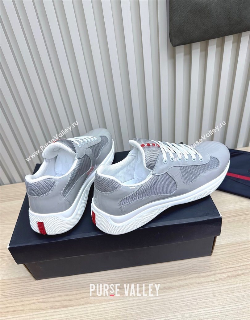 Prada Mens Americas Cup Bike Patent Leather and Fabric Sneakers Light Grey 2025 3E6420 (MD-251027122)