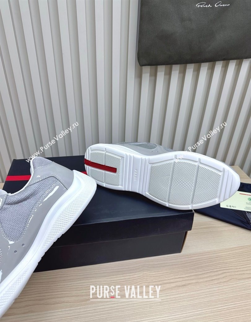 Prada Mens Americas Cup Bike Patent Leather and Fabric Sneakers Light Grey 2025 3E6420 (MD-251027122)
