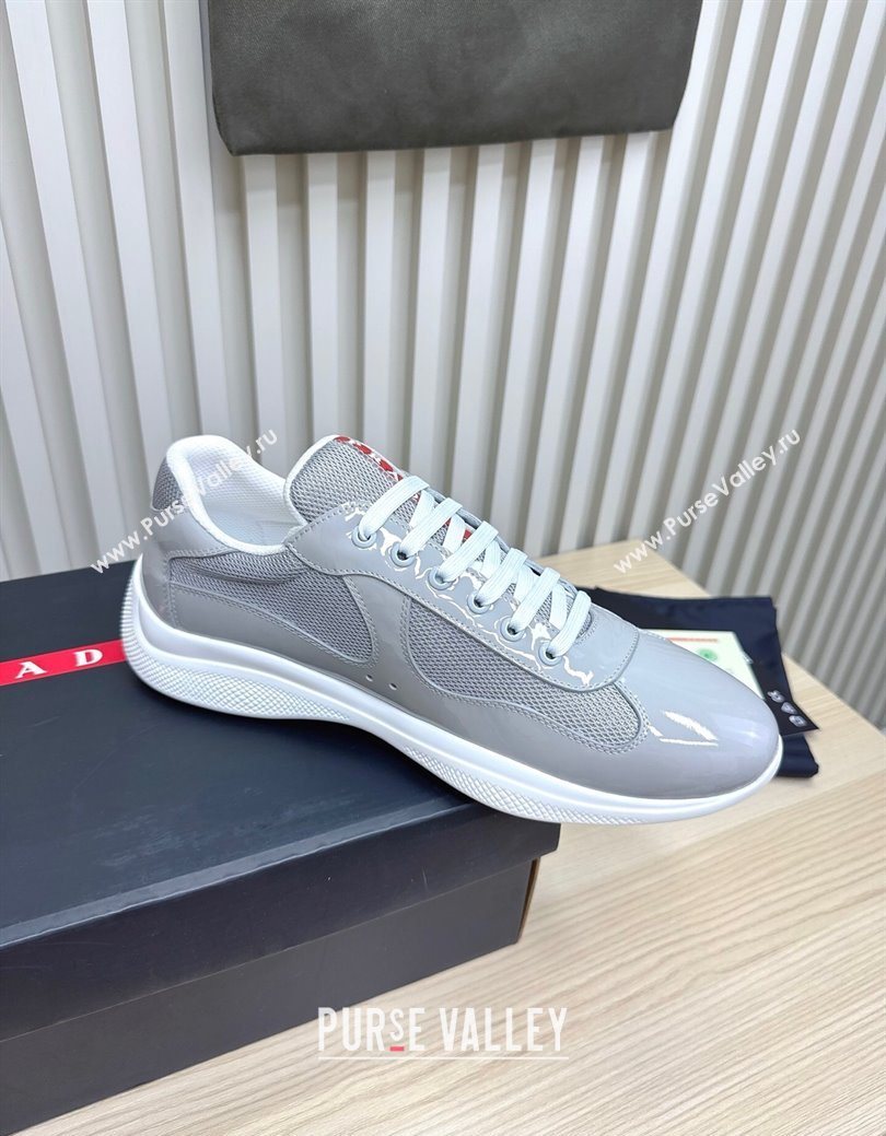 Prada Mens Americas Cup Bike Patent Leather and Fabric Sneakers Light Grey 2025 3E6420 (MD-251027122)