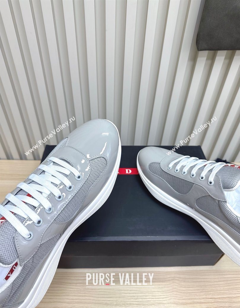 Prada Mens Americas Cup Bike Patent Leather and Fabric Sneakers Light Grey 2025 3E6420 (MD-251027122)
