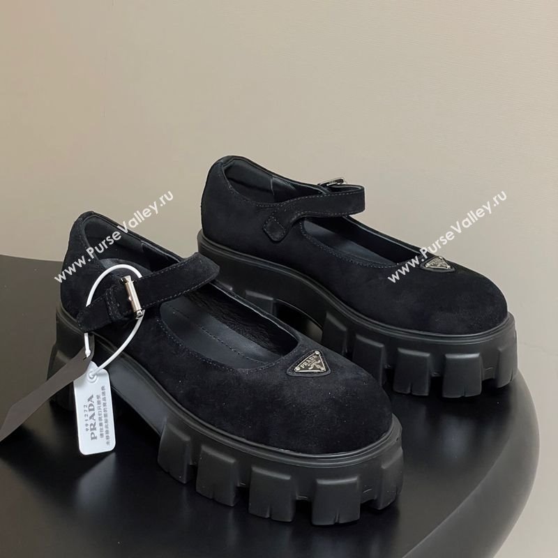 Prada Suede Monolith Platform Mary Janes Shoes 5cm Black 2025 1F080O (MD-251027042)