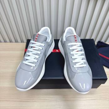 Prada Mens Americas Cup Bike Patent Leather and Fabric Sneakers Light Grey 2025 3E6420 (MD-251027122)