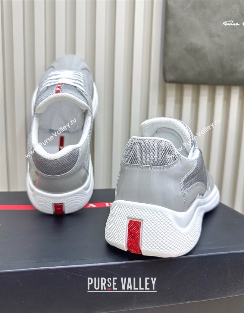 Prada Mens Americas Cup Bike Patent Leather and Fabric Sneakers Light Grey 2025 3E6420 (MD-251027122)