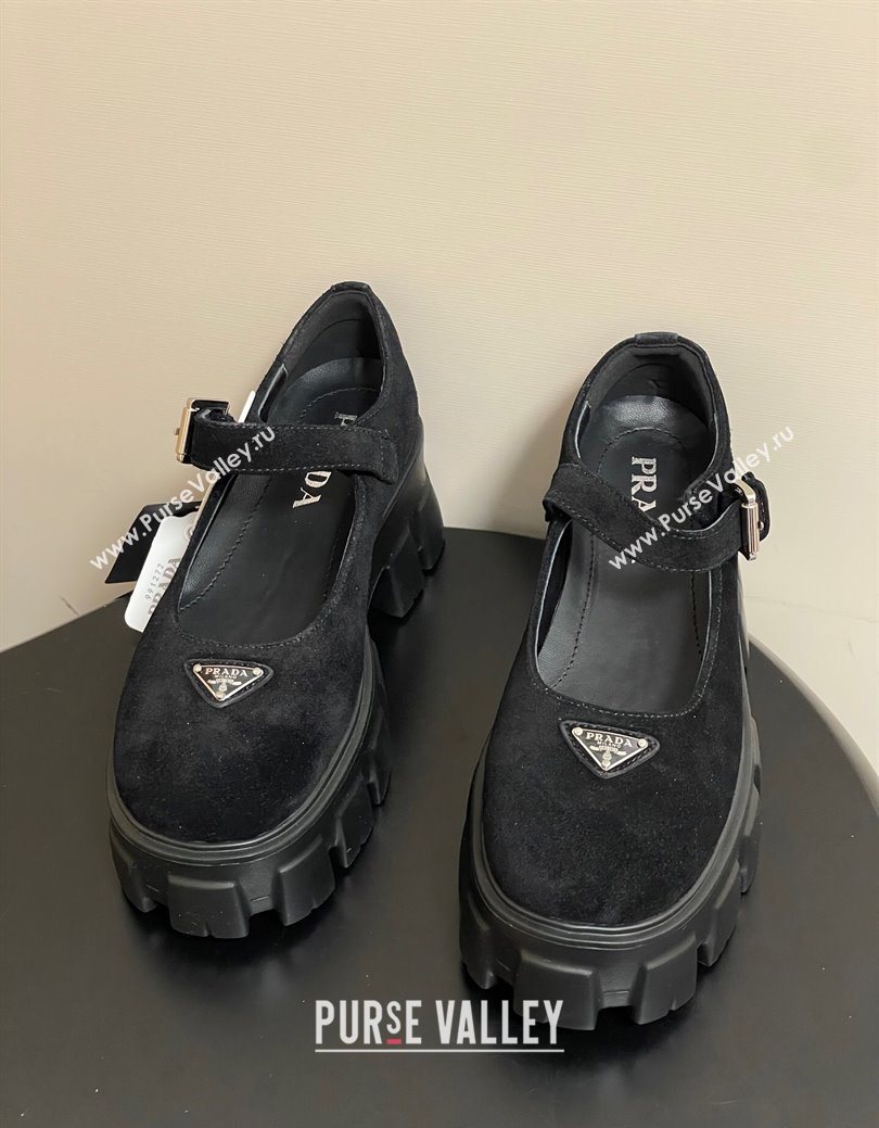 Prada Suede Monolith Platform Mary Janes Shoes 5cm Black 2025 1F080O (MD-251027042)