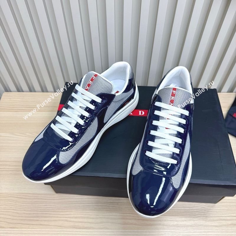 Prada Mens Americas Cup Bike Patent Leather and Fabric Sneakers Navy Blue 2025 3E6420 (MD-251027124)
