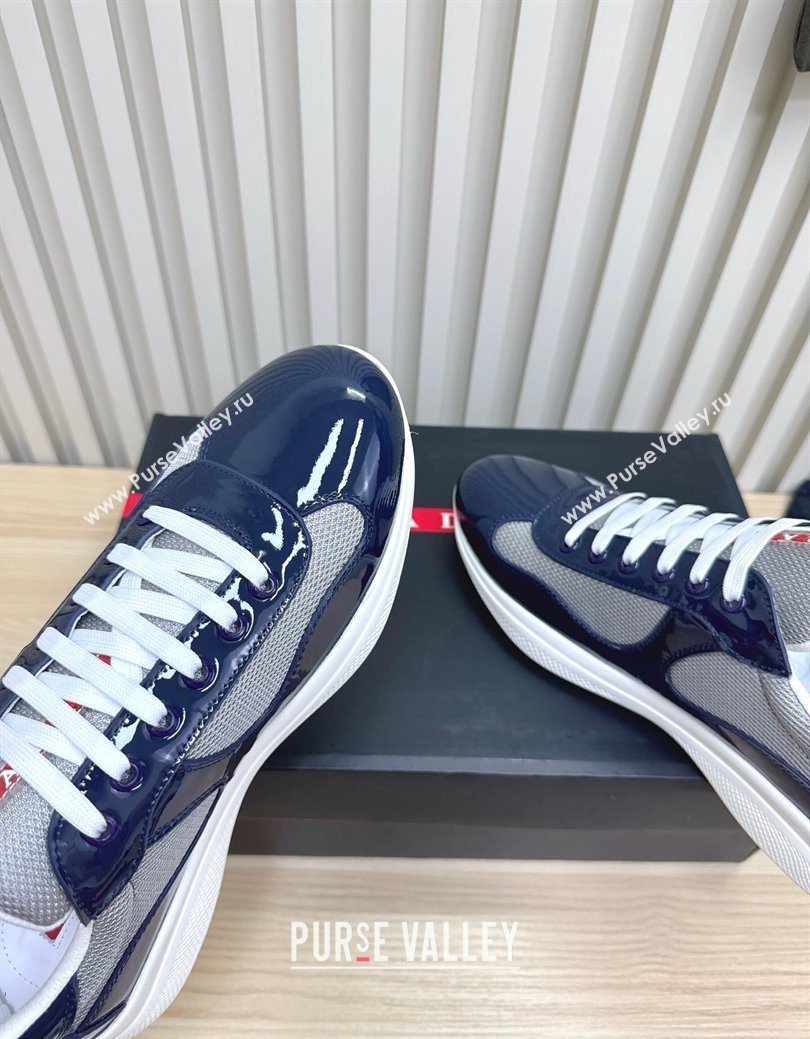 Prada Mens Americas Cup Bike Patent Leather and Fabric Sneakers Navy Blue 2025 3E6420 (MD-251027124)