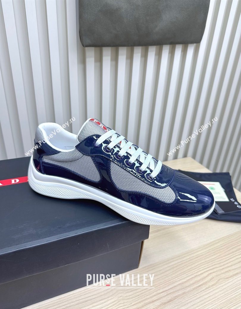 Prada Mens Americas Cup Bike Patent Leather and Fabric Sneakers Navy Blue 2025 3E6420 (MD-251027124)