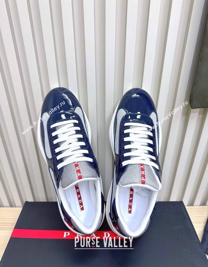 Prada Mens Americas Cup Bike Patent Leather and Fabric Sneakers Navy Blue 2025 3E6420 (MD-251027124)