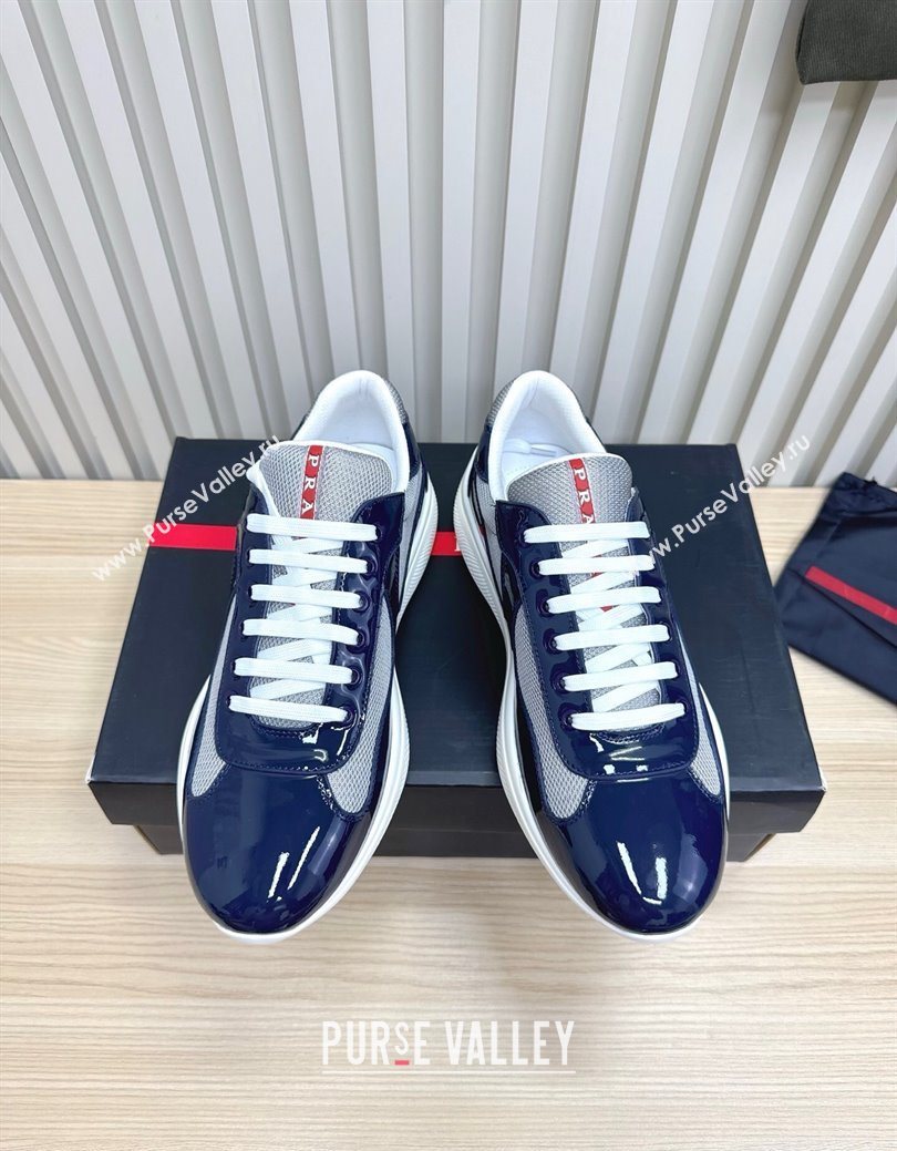 Prada Mens Americas Cup Bike Patent Leather and Fabric Sneakers Navy Blue 2025 3E6420 (MD-251027124)