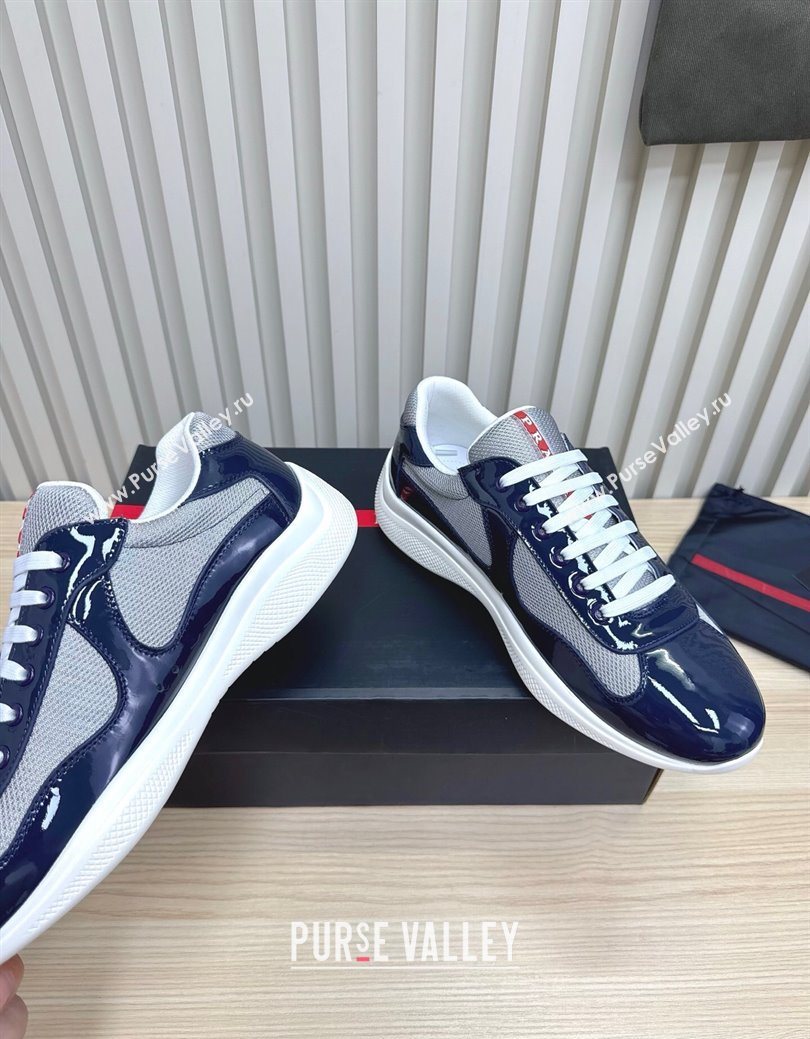 Prada Mens Americas Cup Bike Patent Leather and Fabric Sneakers Navy Blue 2025 3E6420 (MD-251027124)