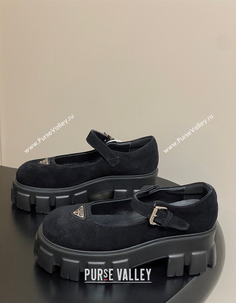 Prada Suede Monolith Platform Mary Janes Shoes 5cm Black 2025 1F080O (MD-251027042)