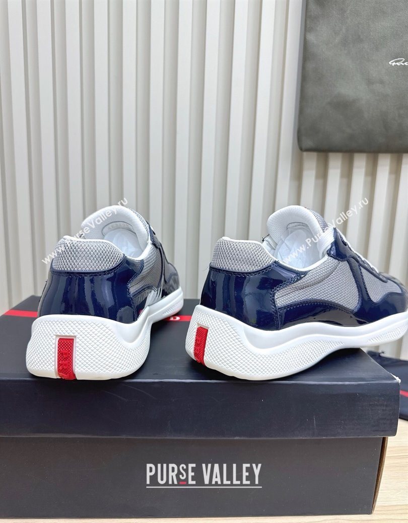 Prada Mens Americas Cup Bike Patent Leather and Fabric Sneakers Navy Blue 2025 3E6420 (MD-251027124)