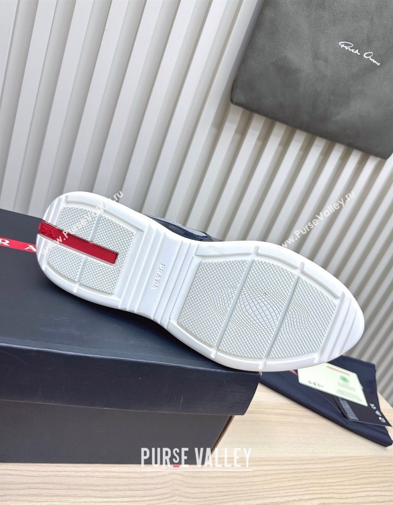 Prada Mens Americas Cup Bike Patent Leather and Fabric Sneakers Navy Blue 2025 3E6420 (MD-251027124)