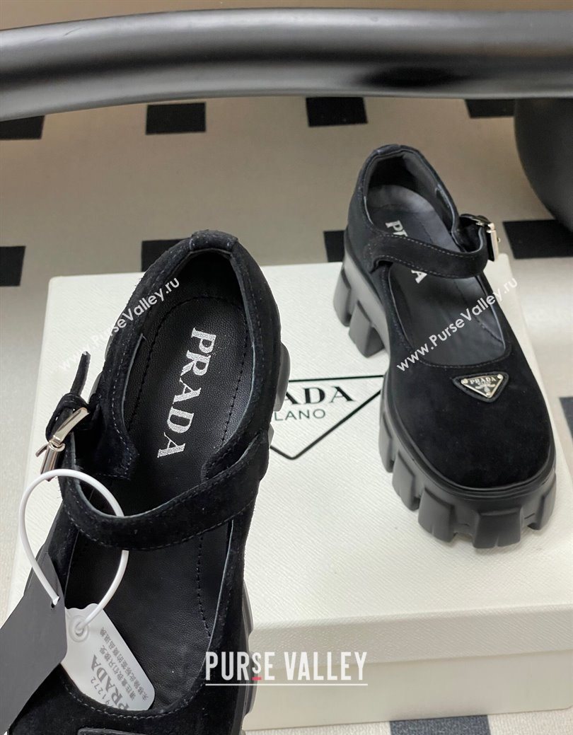 Prada Suede Monolith Platform Mary Janes Shoes 5cm Black 2025 1F080O (MD-251027042)