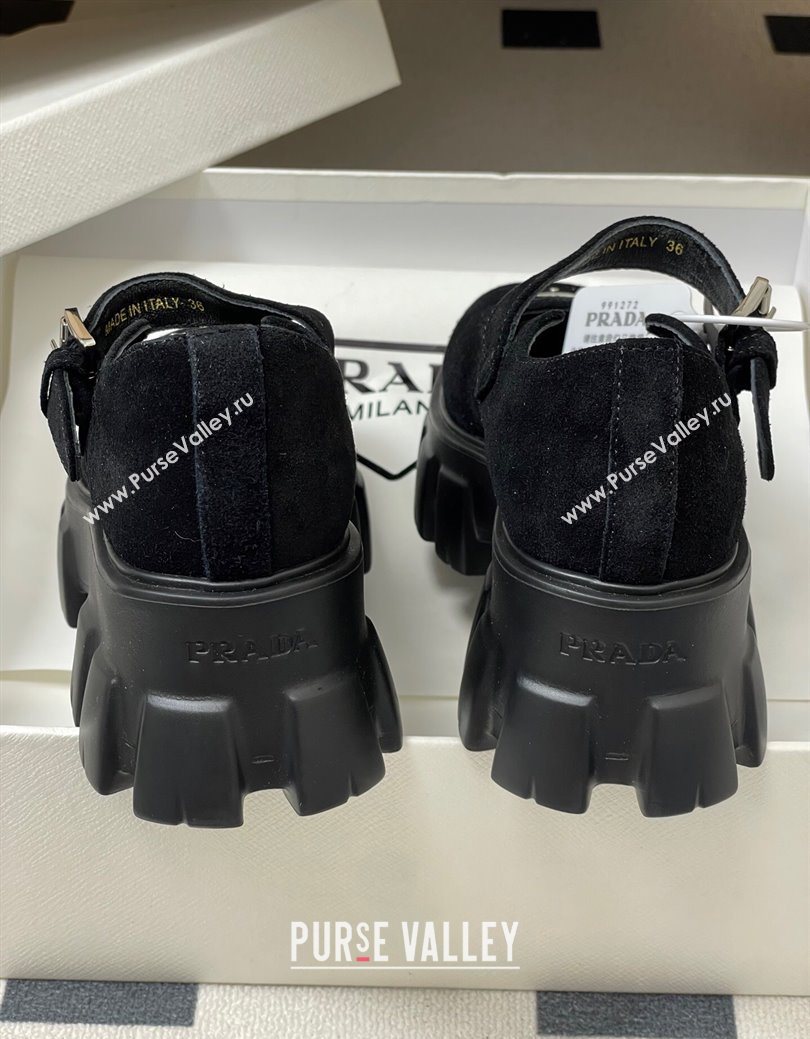 Prada Suede Monolith Platform Mary Janes Shoes 5cm Black 2025 1F080O (MD-251027042)