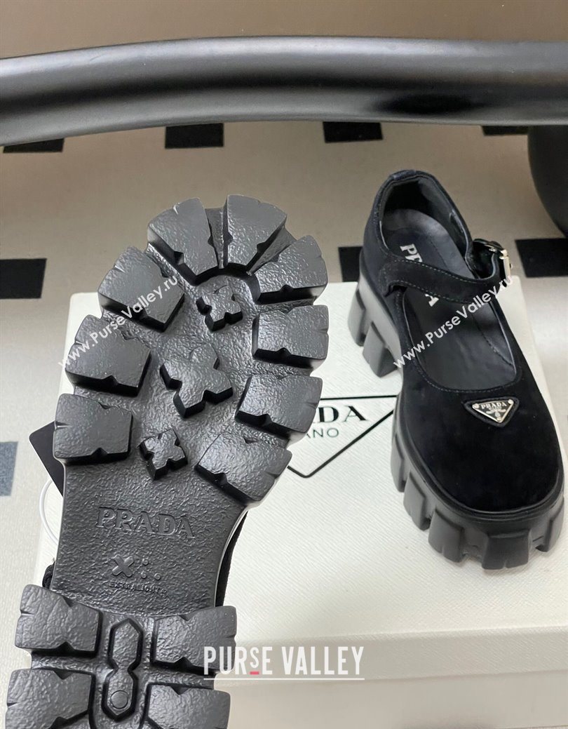 Prada Suede Monolith Platform Mary Janes Shoes 5cm Black 2025 1F080O (MD-251027042)