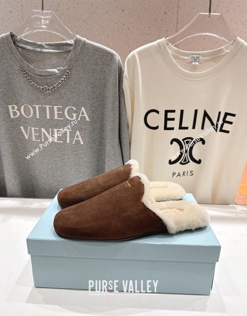 Prada Suede and Wool Flat Mules Brown 2025 1S008O (MD-251027001)