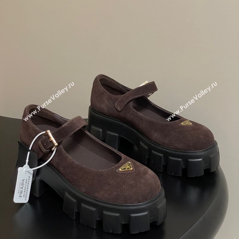 Prada Suede Monolith Platform Mary Janes Shoes 5cm Dark Brown 2025 1F080O (MD-251027044)