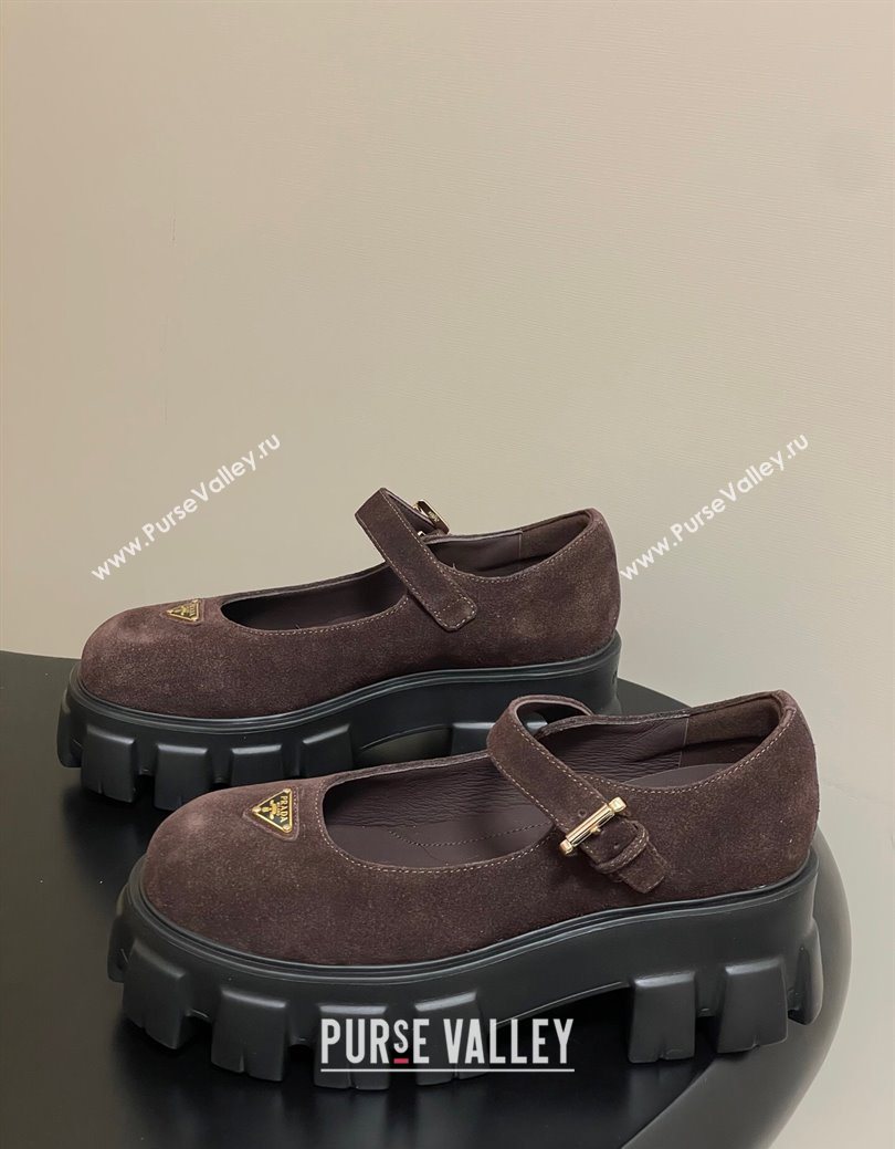 Prada Suede Monolith Platform Mary Janes Shoes 5cm Dark Brown 2025 1F080O (MD-251027044)