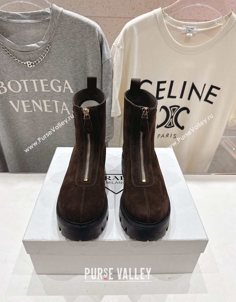 Prada Suede Platform Booties 5cm with Zip Dark Brown 2025 1T328O (MD-251027058)