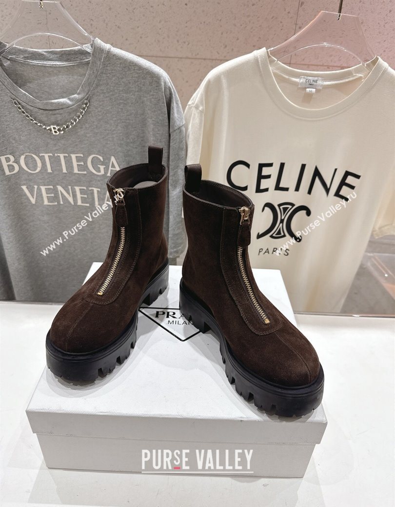 Prada Suede Platform Booties 5cm with Zip Dark Brown 2025 1T328O (MD-251027058)