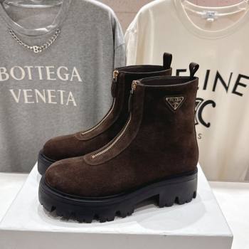 Prada Suede Platform Booties 5cm with Zip Dark Brown 2025 1T328O (MD-251027058)