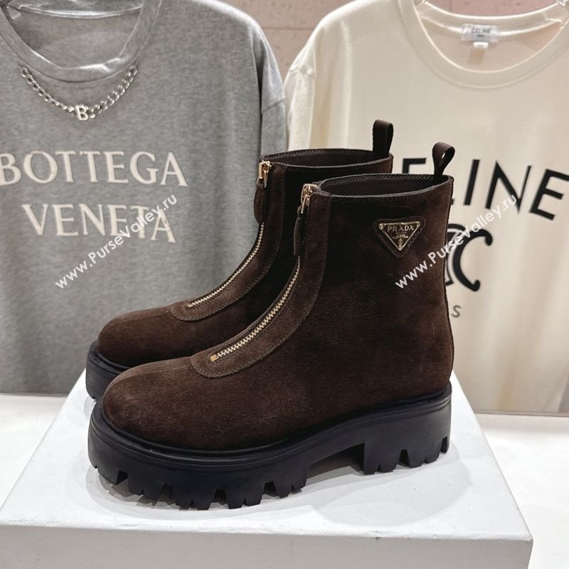 Prada Suede Platform Booties 5cm with Zip Dark Brown 2025 1T328O (MD-251027058)