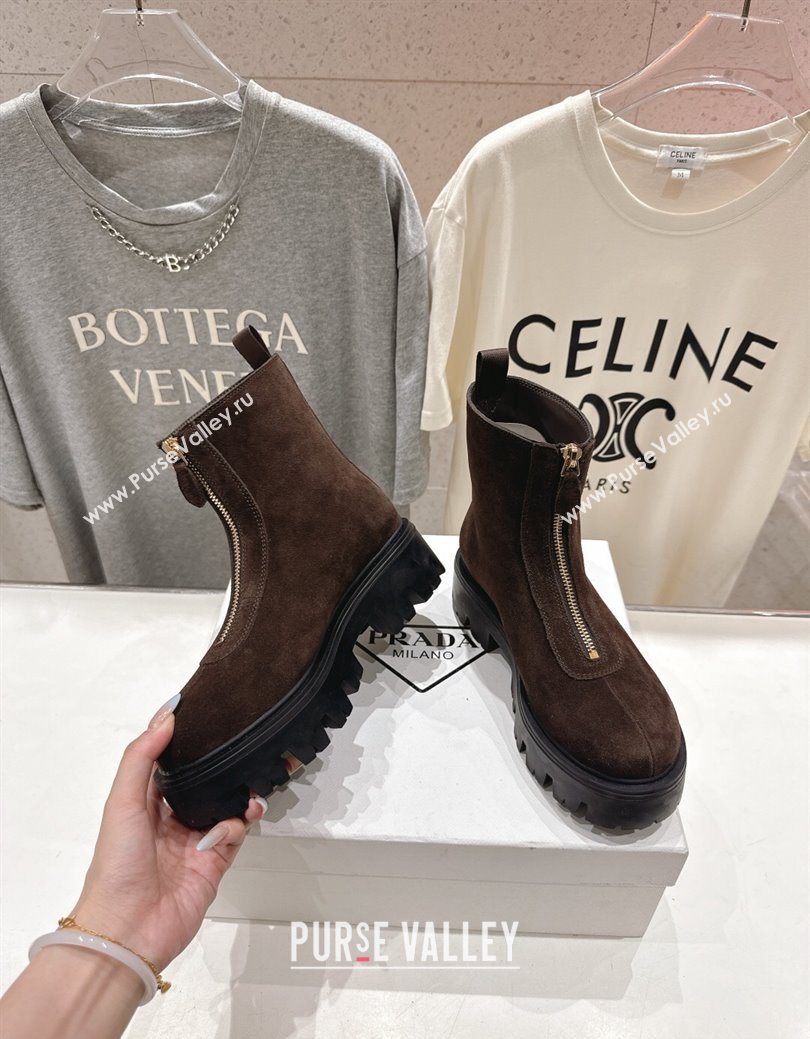 Prada Suede Platform Booties 5cm with Zip Dark Brown 2025 1T328O (MD-251027058)