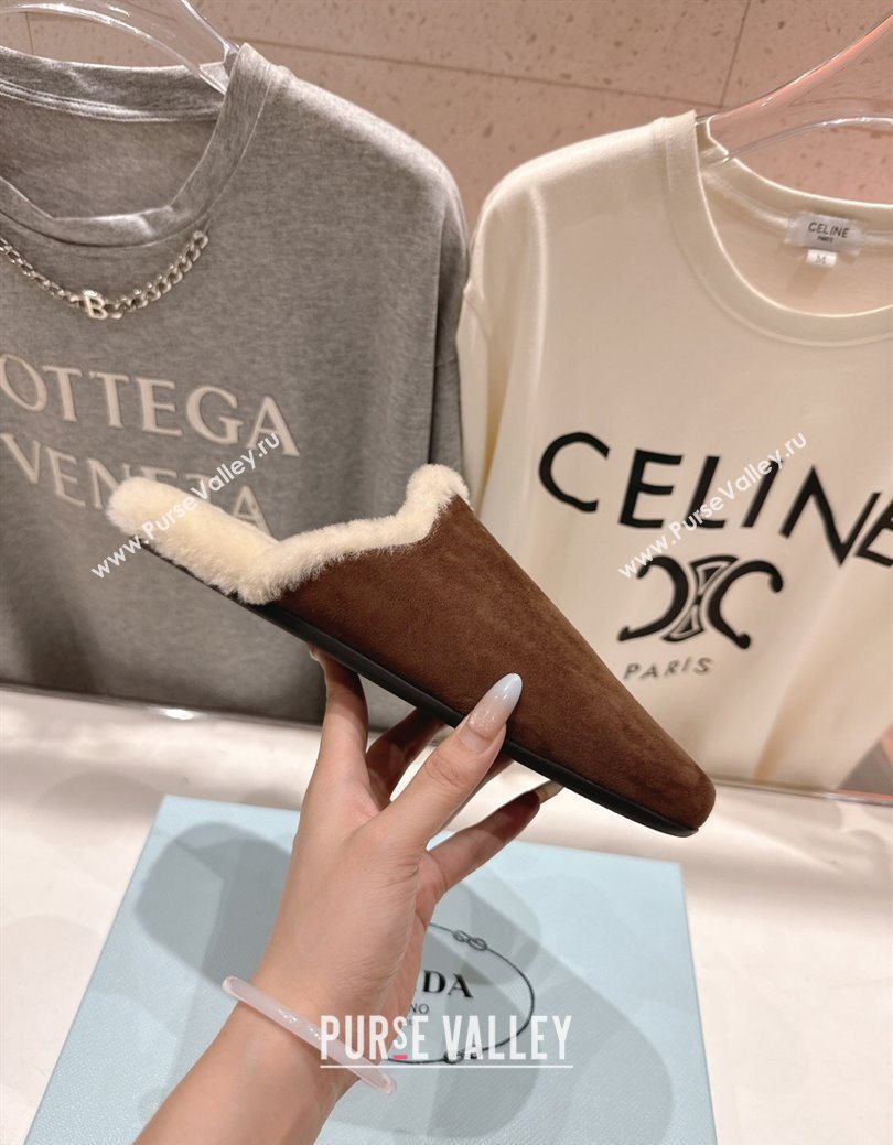 Prada Suede and Wool Flat Mules Brown 2025 1S008O (MD-251027001)