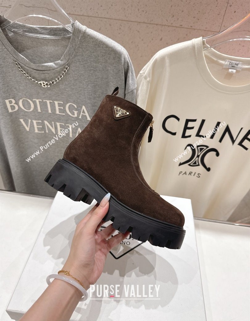 Prada Suede Platform Booties 5cm with Zip Dark Brown 2025 1T328O (MD-251027058)