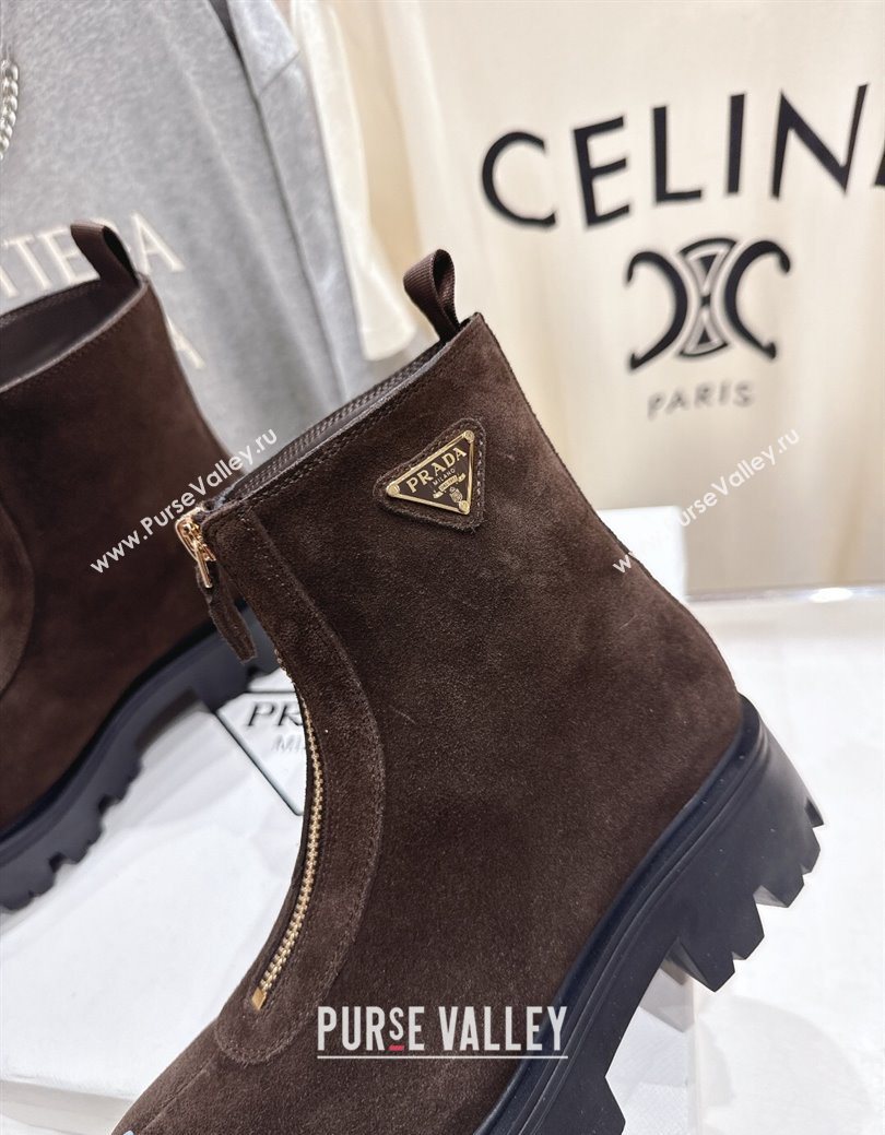 Prada Suede Platform Booties 5cm with Zip Dark Brown 2025 1T328O (MD-251027058)
