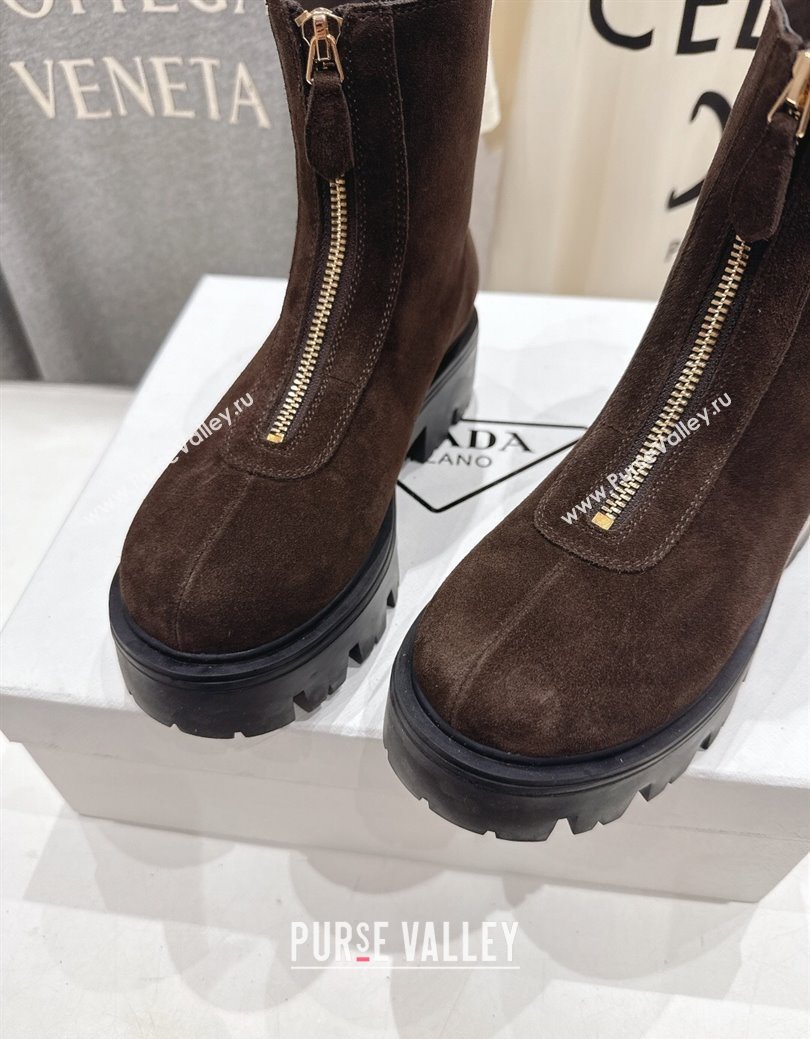 Prada Suede Platform Booties 5cm with Zip Dark Brown 2025 1T328O (MD-251027058)