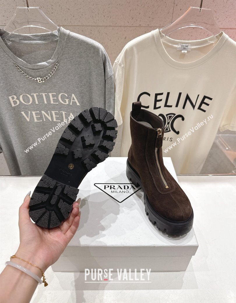 Prada Suede Platform Booties 5cm with Zip Dark Brown 2025 1T328O (MD-251027058)