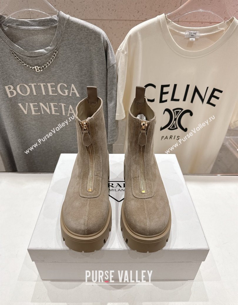 Prada Suede Platform Booties 5cm with Zip Grey 2025 1T328O (MD-251027059)