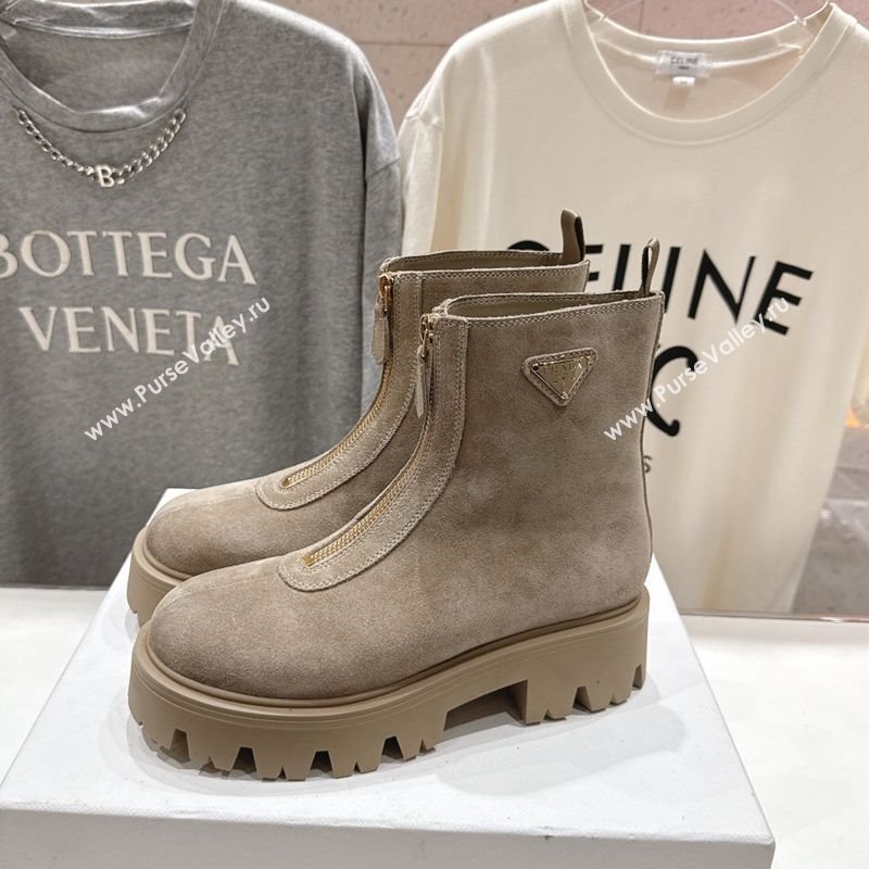 Prada Suede Platform Booties 5cm with Zip Grey 2025 1T328O (MD-251027059)