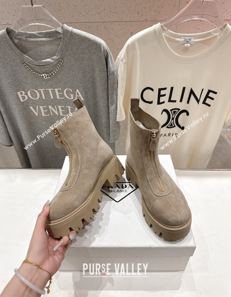 Prada Suede Platform Booties 5cm with Zip Grey 2025 1T328O (MD-251027059)