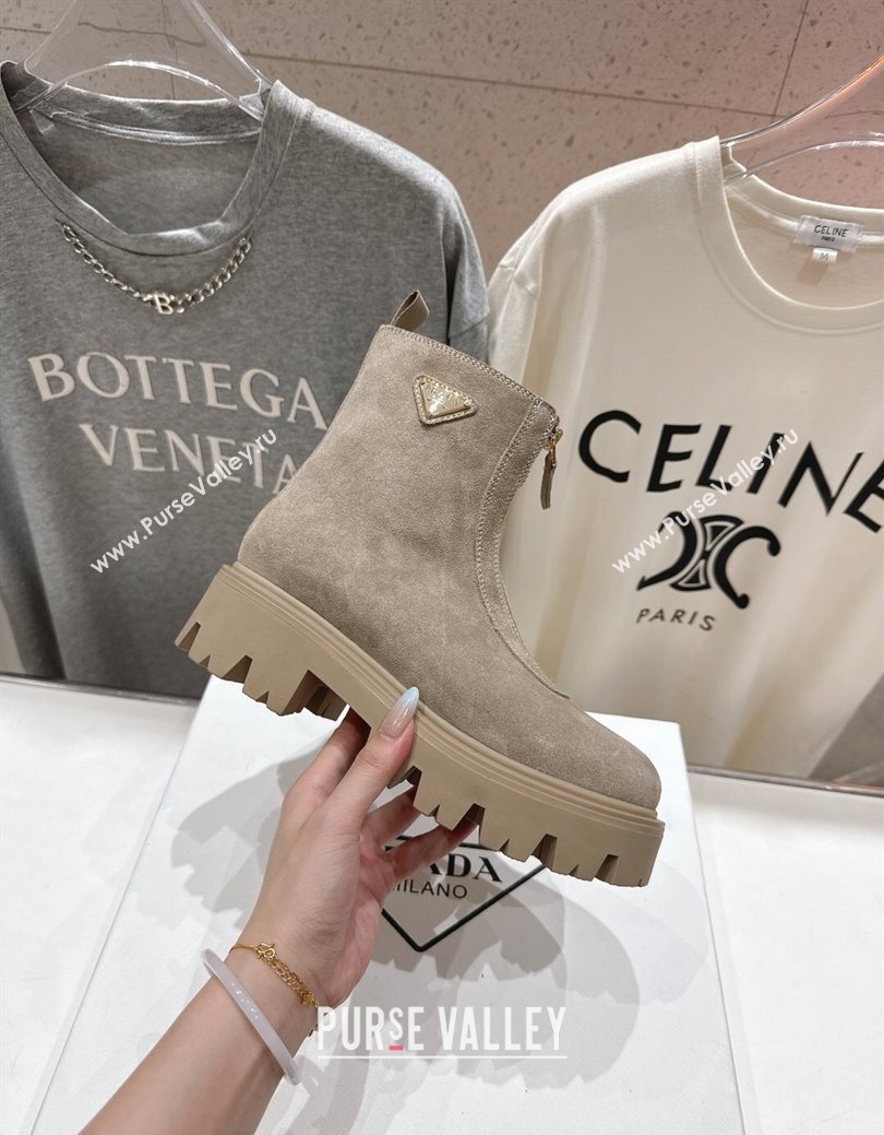 Prada Suede Platform Booties 5cm with Zip Grey 2025 1T328O (MD-251027059)