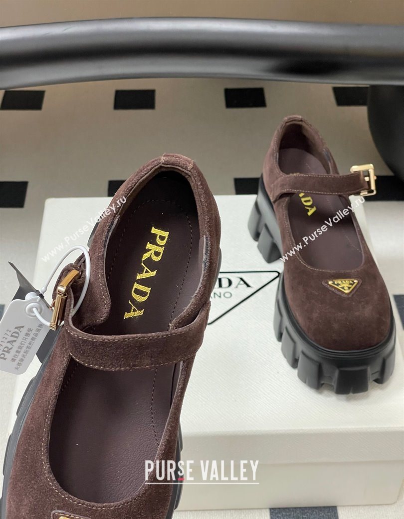 Prada Suede Monolith Platform Mary Janes Shoes 5cm Dark Brown 2025 1F080O (MD-251027044)