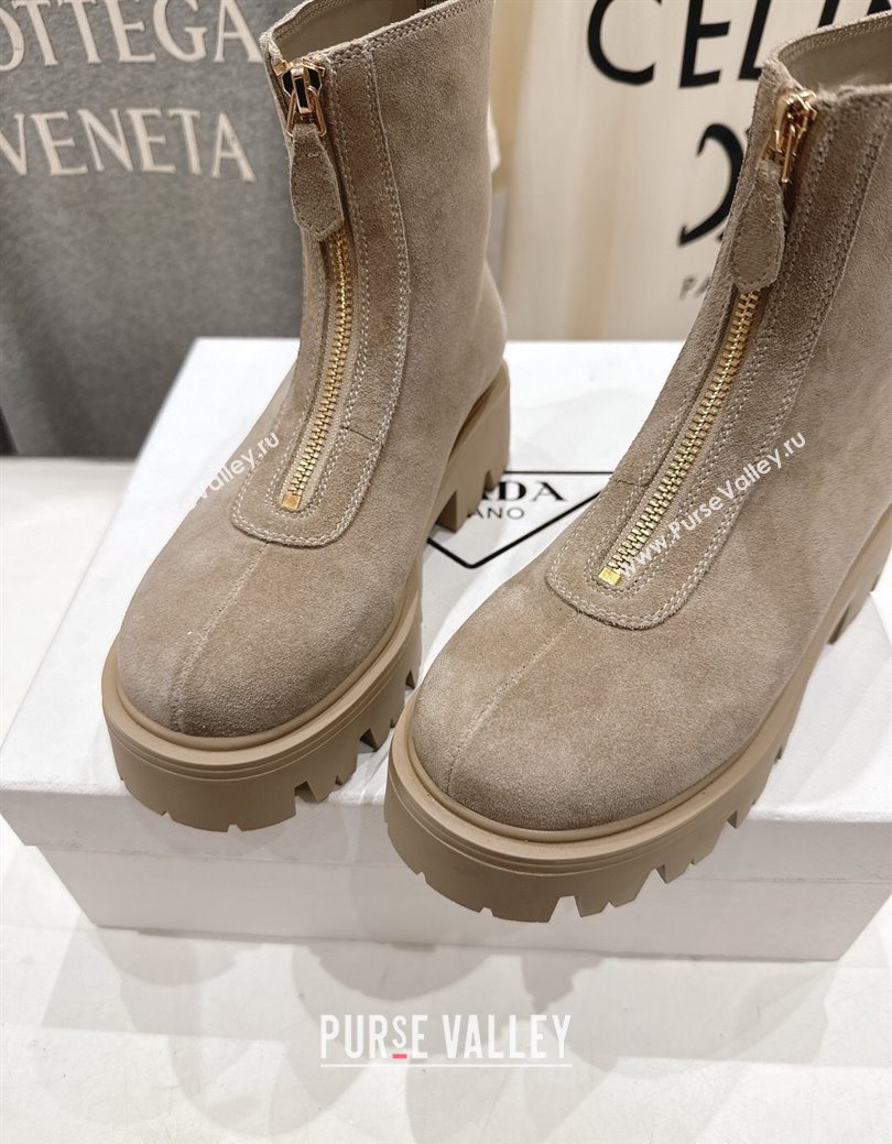 Prada Suede Platform Booties 5cm with Zip Grey 2025 1T328O (MD-251027059)